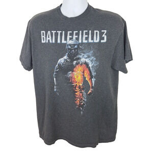 Dice EA Battlefield 3 Video Game Soldier Photo Gray Tshirt Size Large
